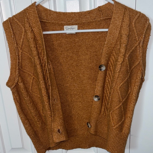 Jessica Simpson Brown Cable Knit V-Neck Sweater Vest - Picture 4 of 5